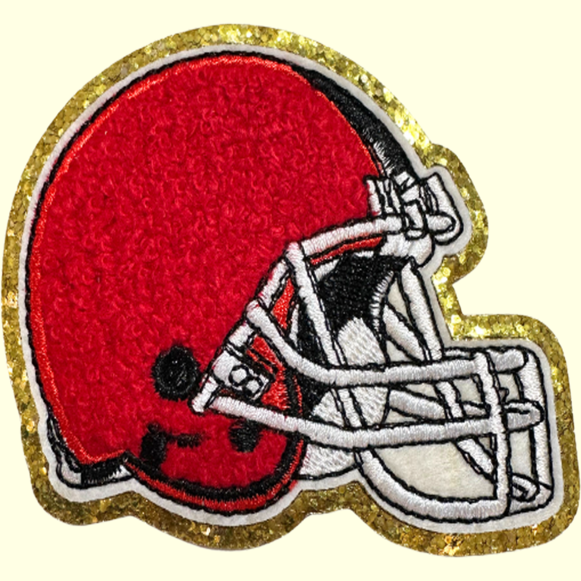 Red Helmet Trimmed in Gold Chenille