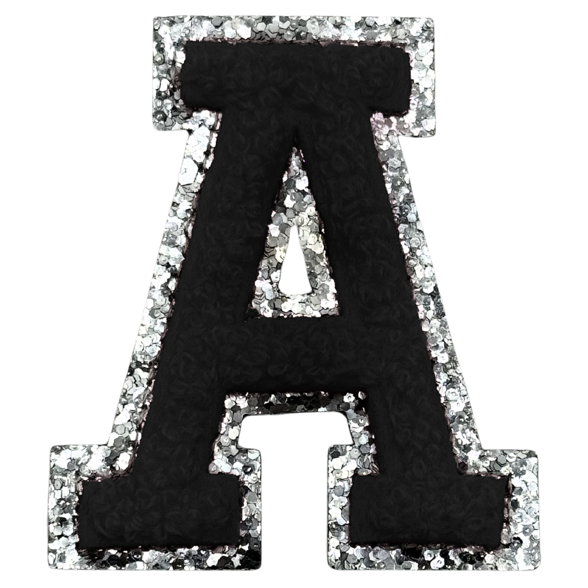 A Chenille Letter Iron On Patch Silver (Medium)