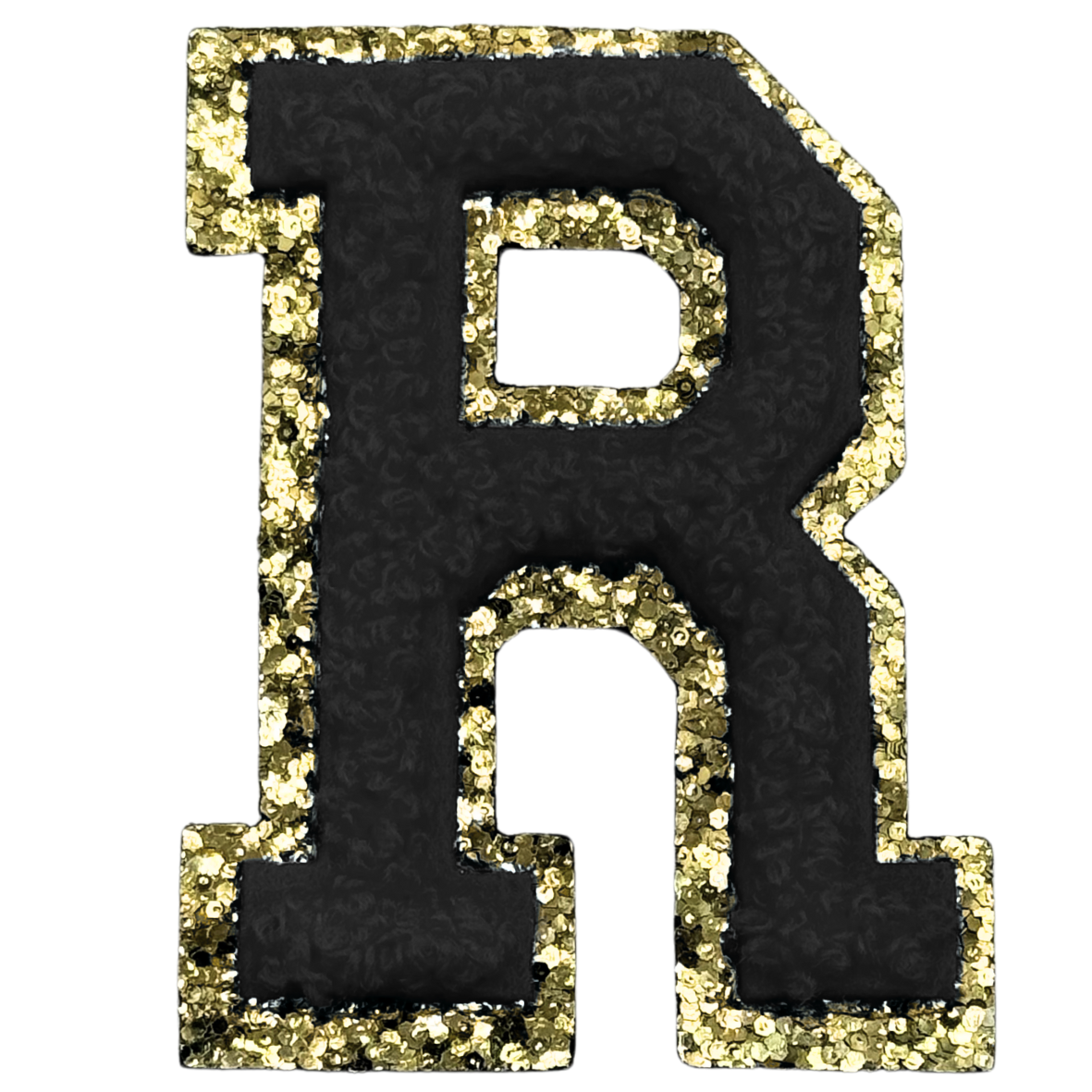 R Chenille Letter Iron On Patch Gold (Medium)