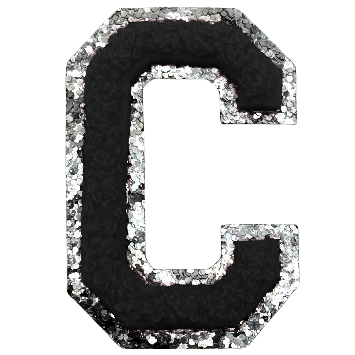 C Chenille Letter Iron On Patch Silver (Medium)