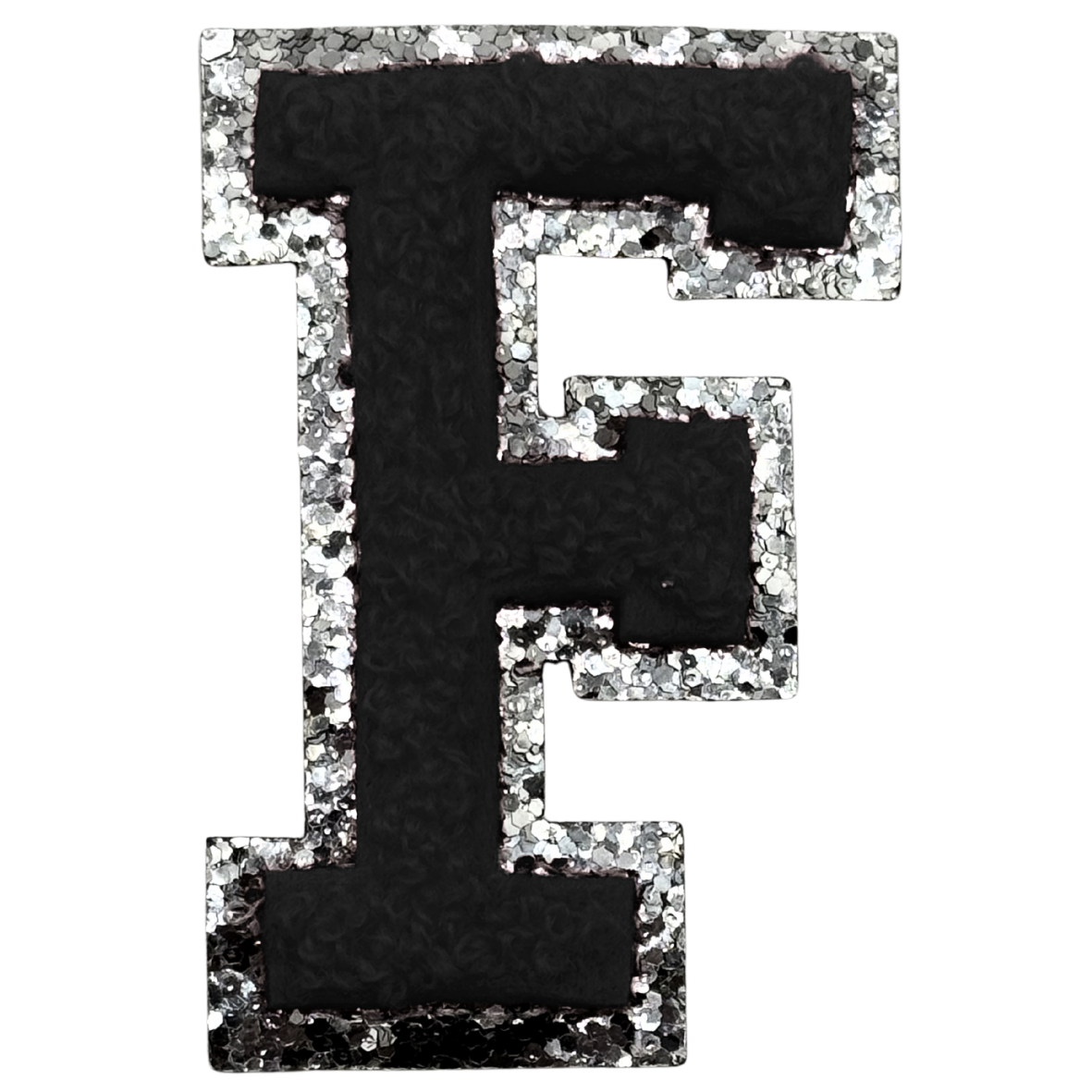 F Chenille Letter Iron On Patch Silver (Medium)