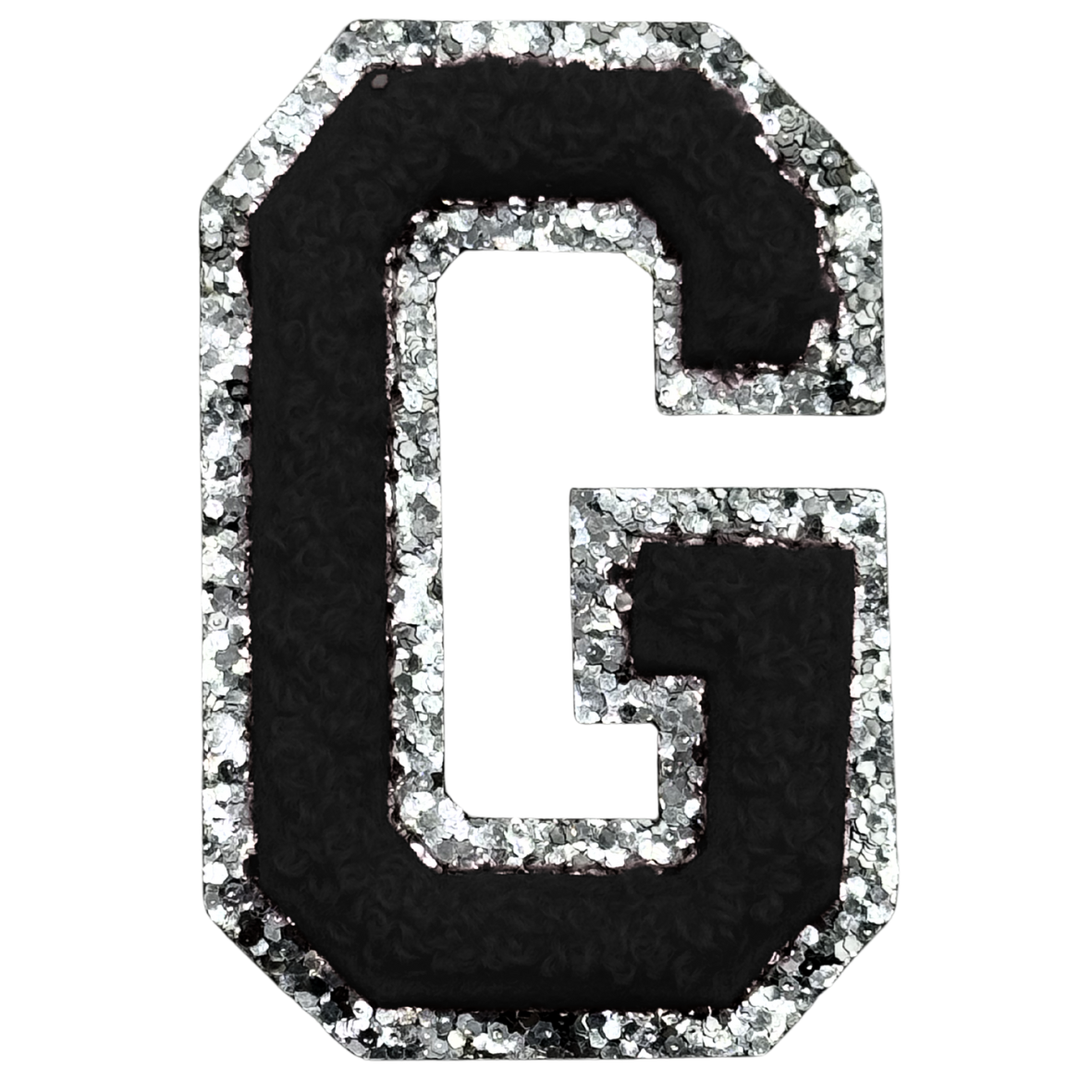 G Chenille Letter Iron On Patch Silver (Medium)