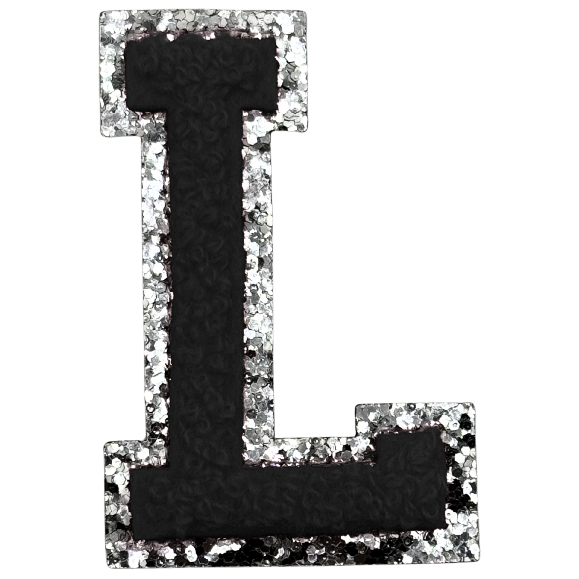 L Chenille Letter Iron On Patch Silver (Medium)