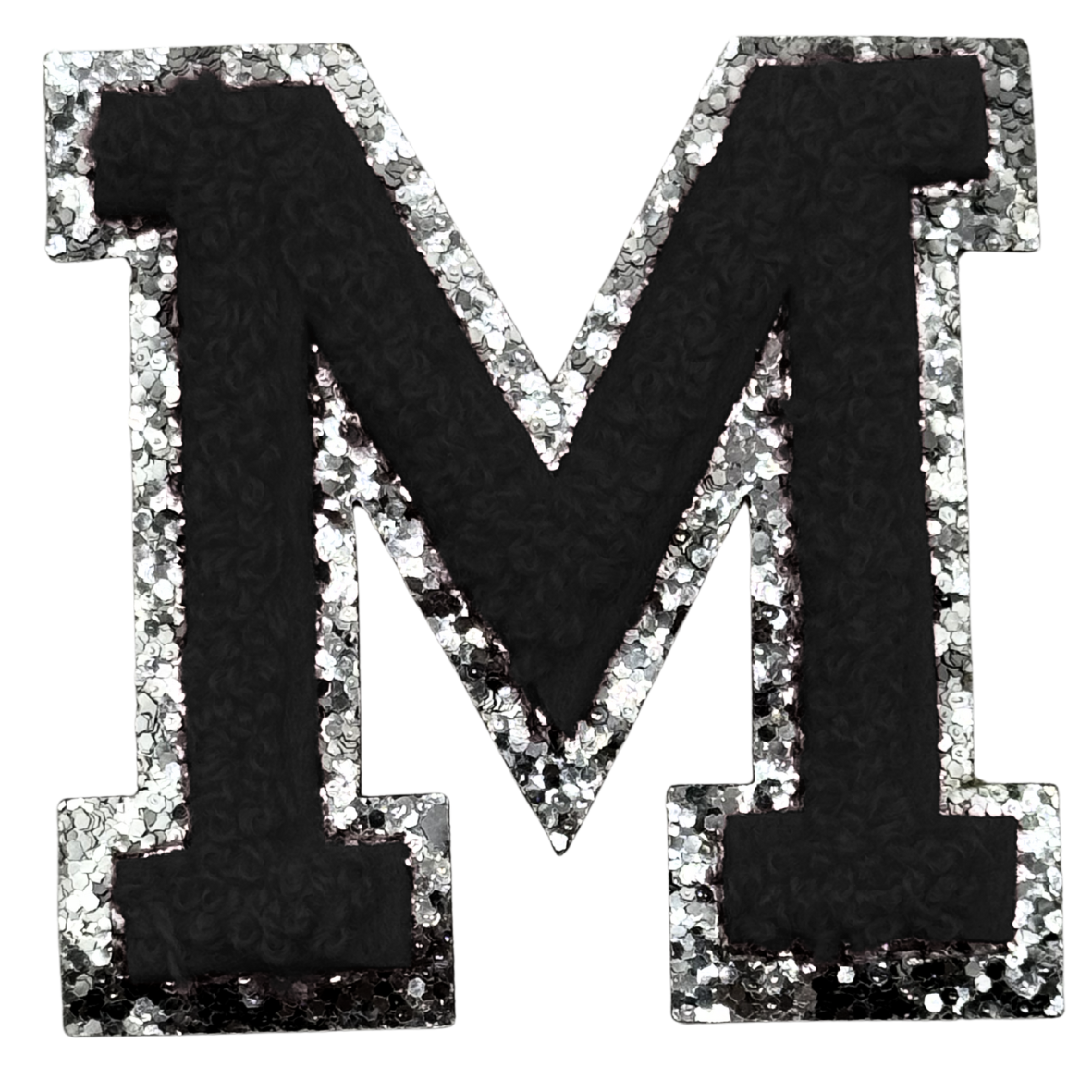 M Chenille Letter Iron On Patch Silver (Medium)