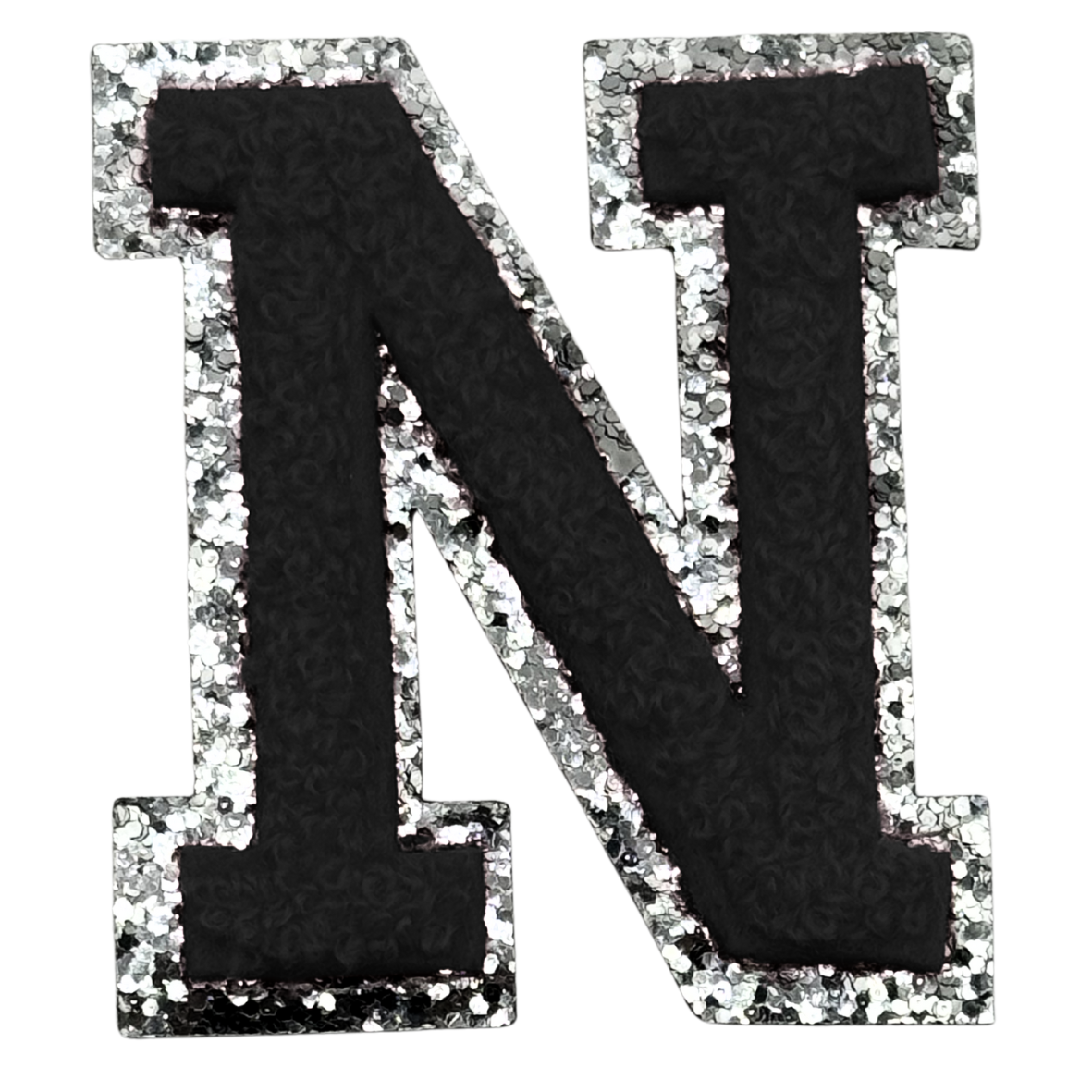 N Chenille Letter Iron On Patch Silver (Medium)