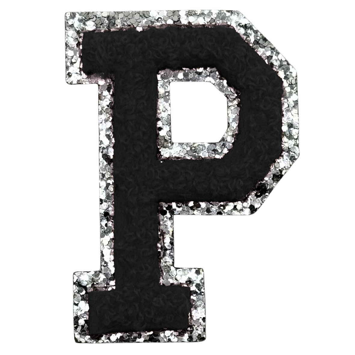 P Chenille Letter Iron On Patch Silver (Medium)
