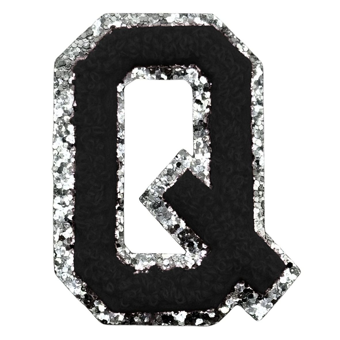 Q Chenille Letter Iron On Patch Silver (Medium)