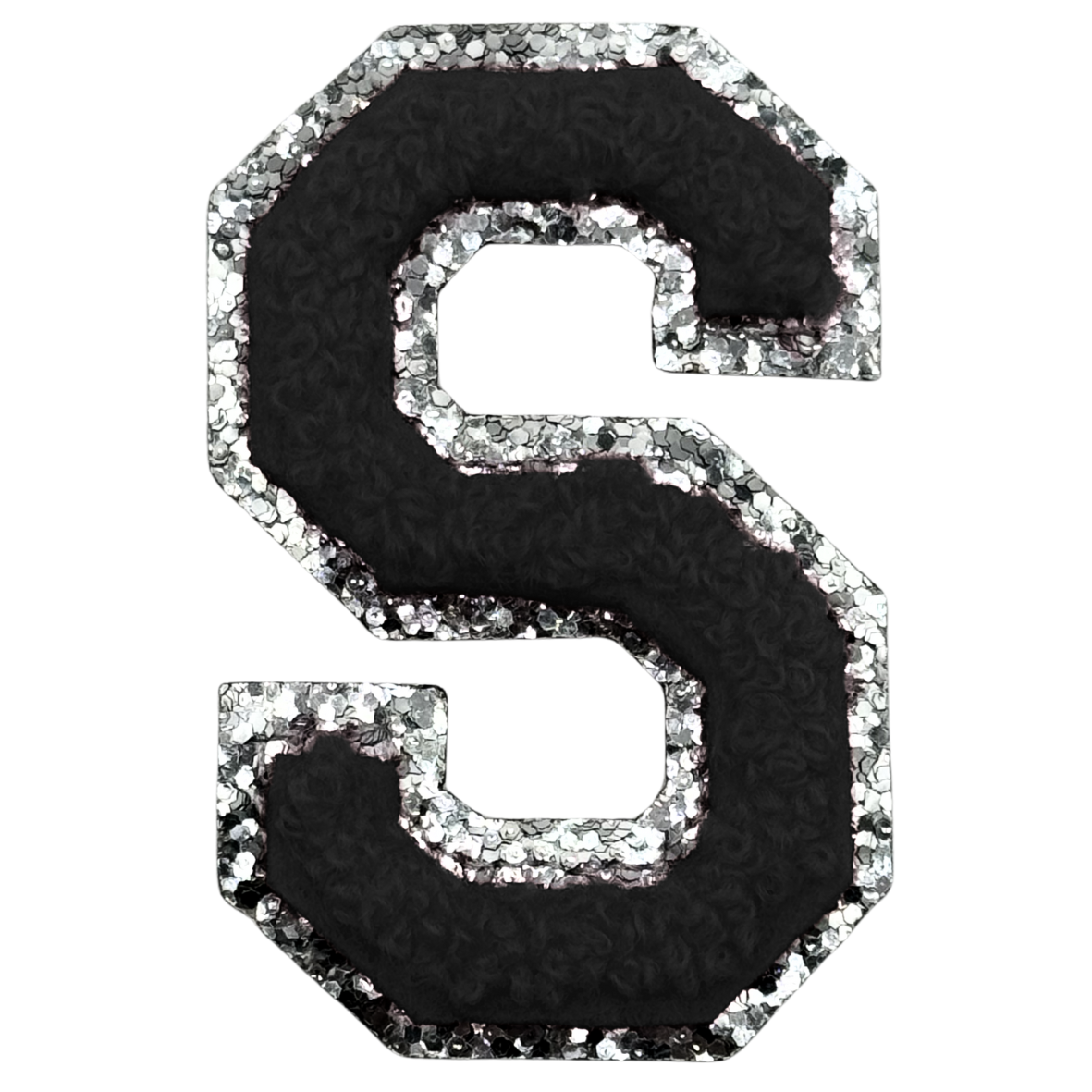 S Chenille Letter Iron On Patch Silver (Medium)