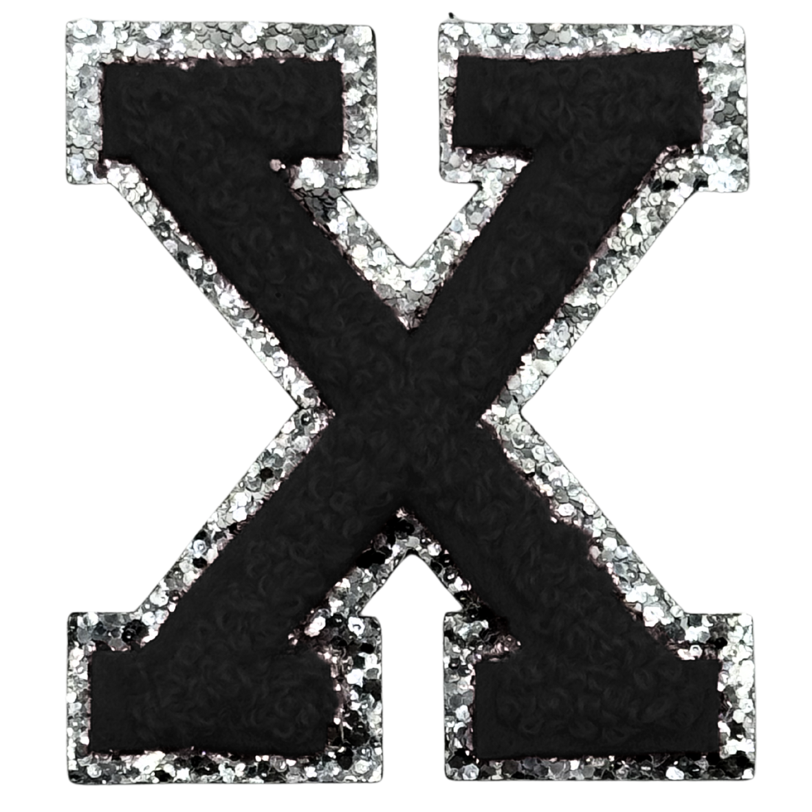 X Chenille Letter Iron On Patch Silver (Medium)