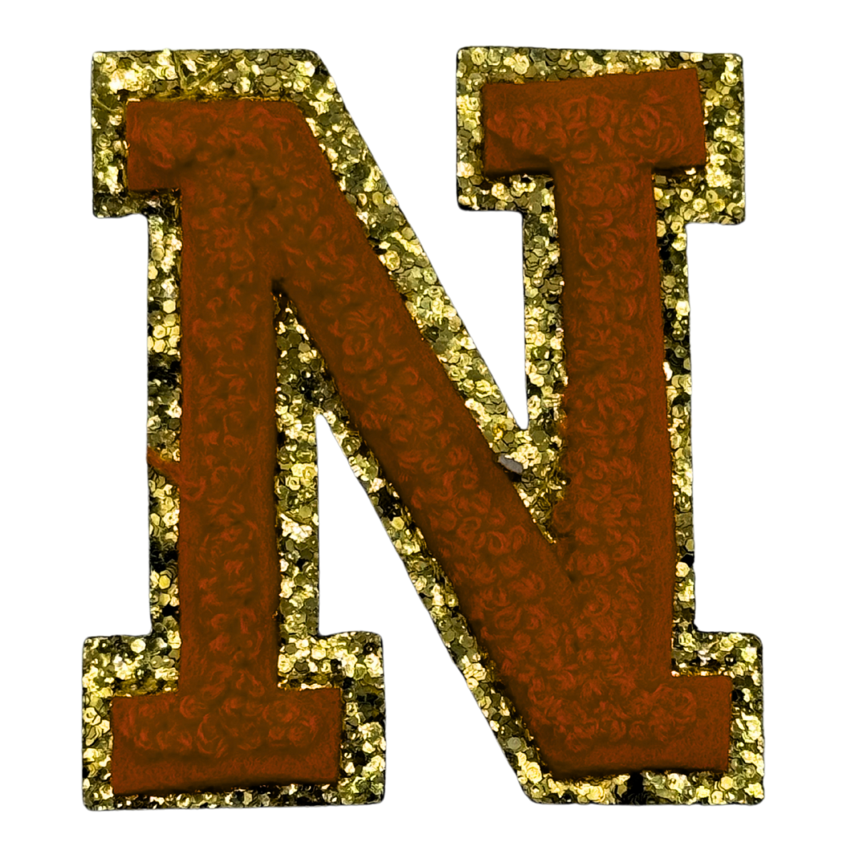 N Chenille Letter Iron On Patch Gold (Medium)