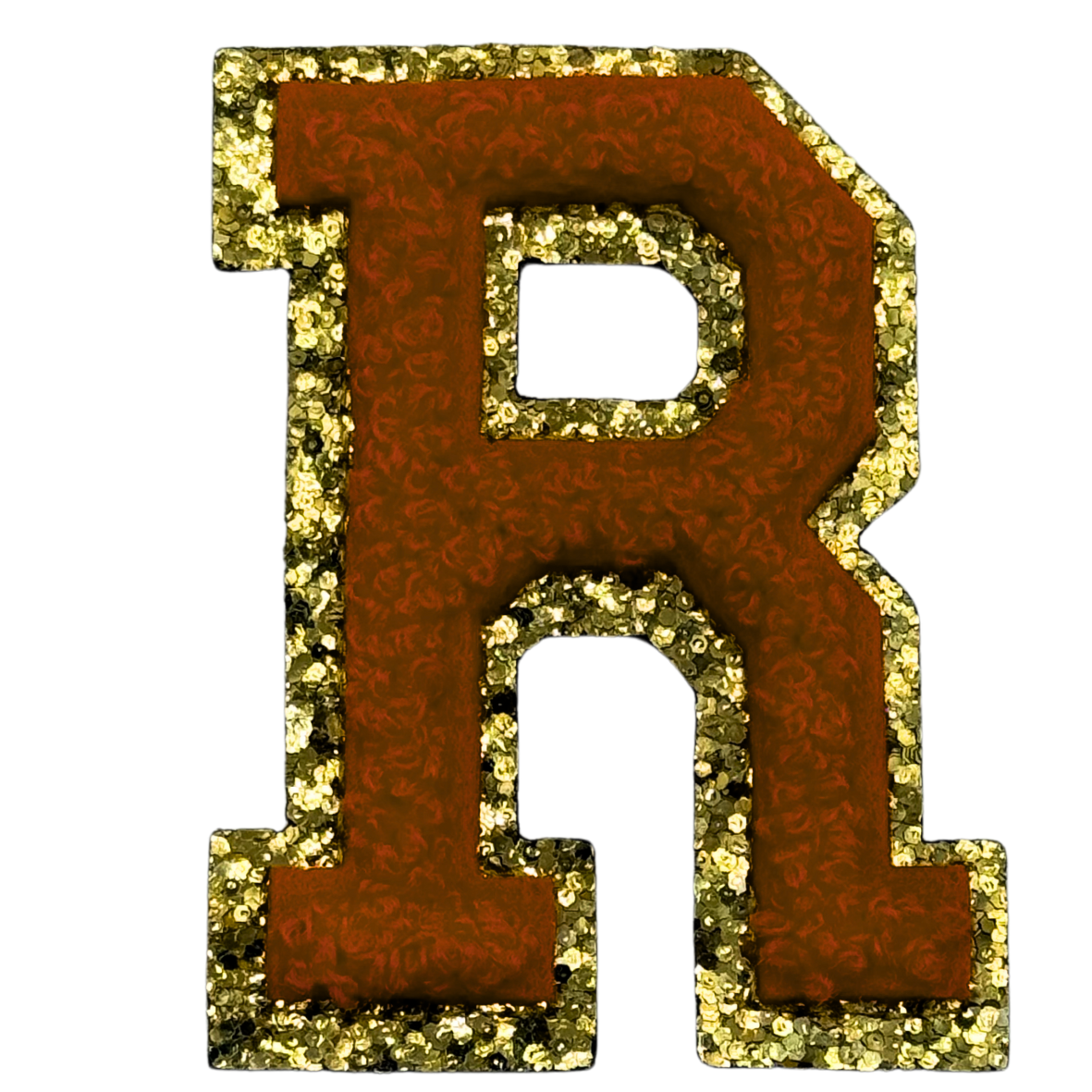 R Chenille Letter Iron On Patch Gold (Medium)