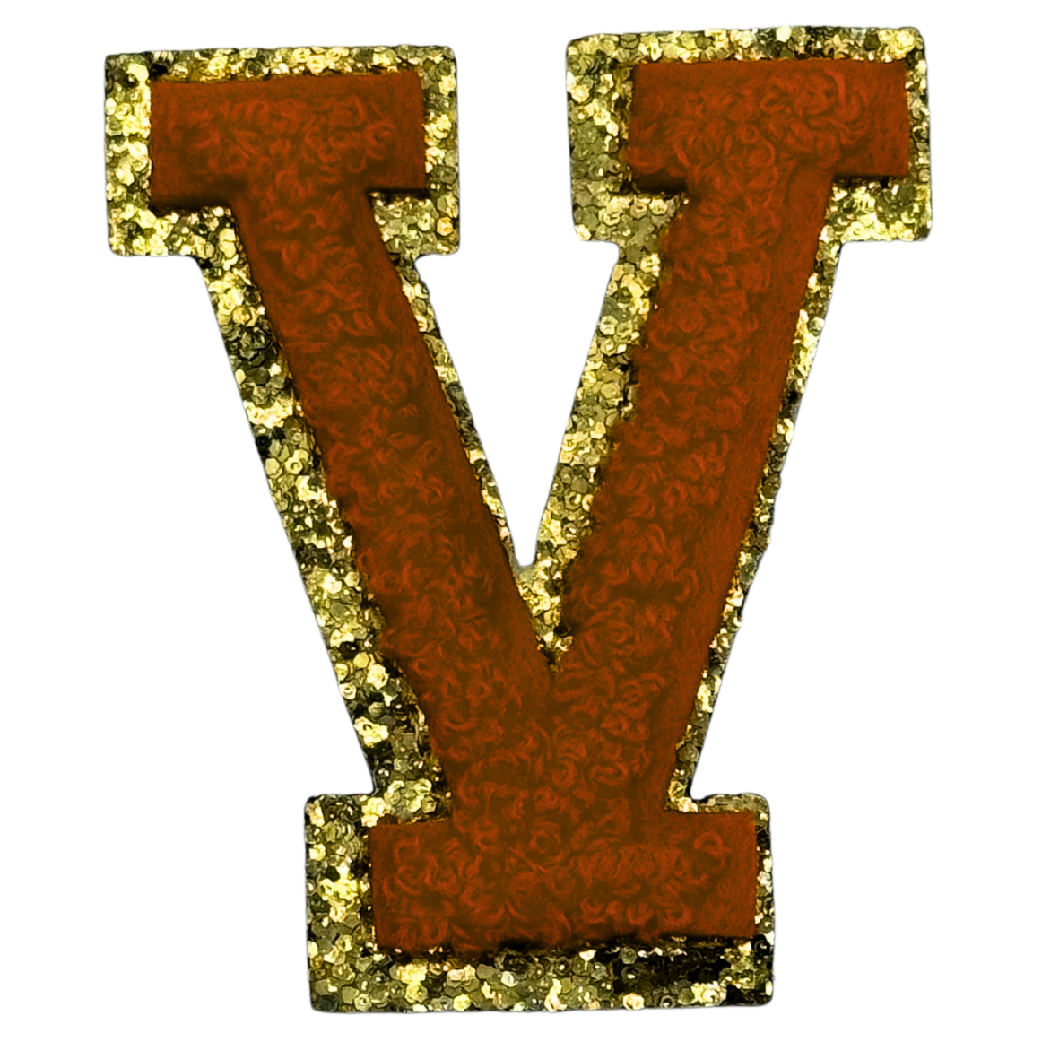 V Chenille Letter Iron On Patch Gold (Medium)