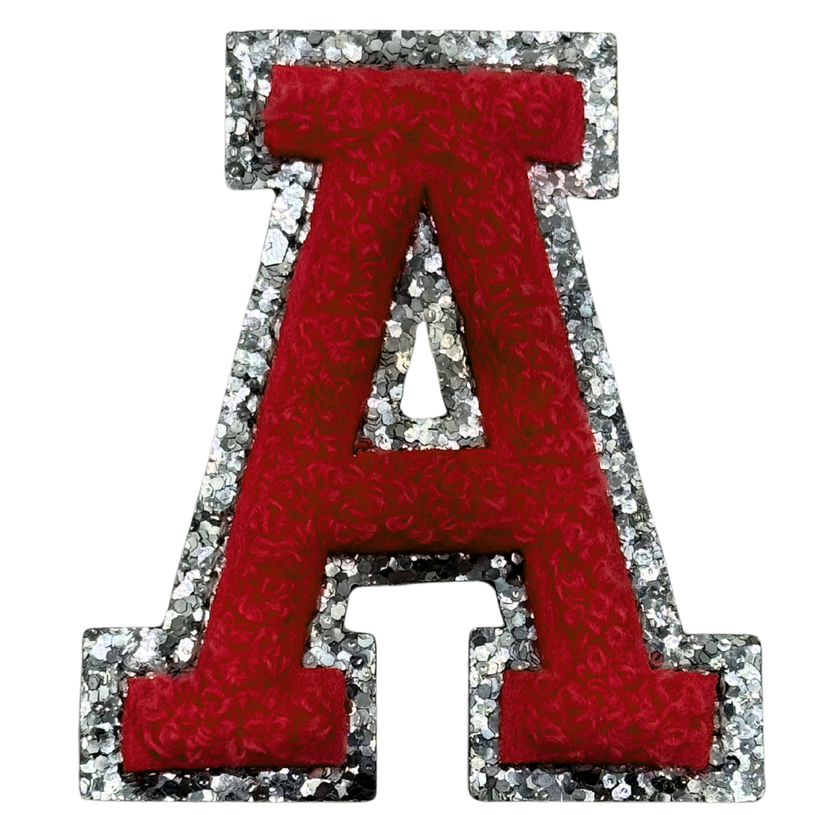 A Chenille Letter Iron On Patch Silver (Medium)