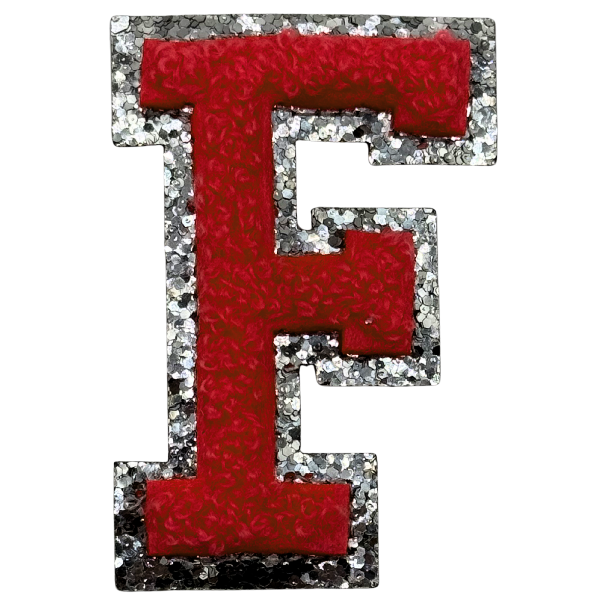 F Chenille Letter Iron On Patch Silver (Medium)