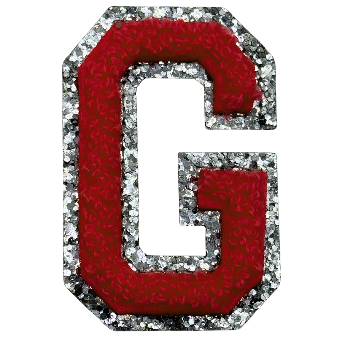 G Chenille Letter Iron On Patch Silver (Medium)
