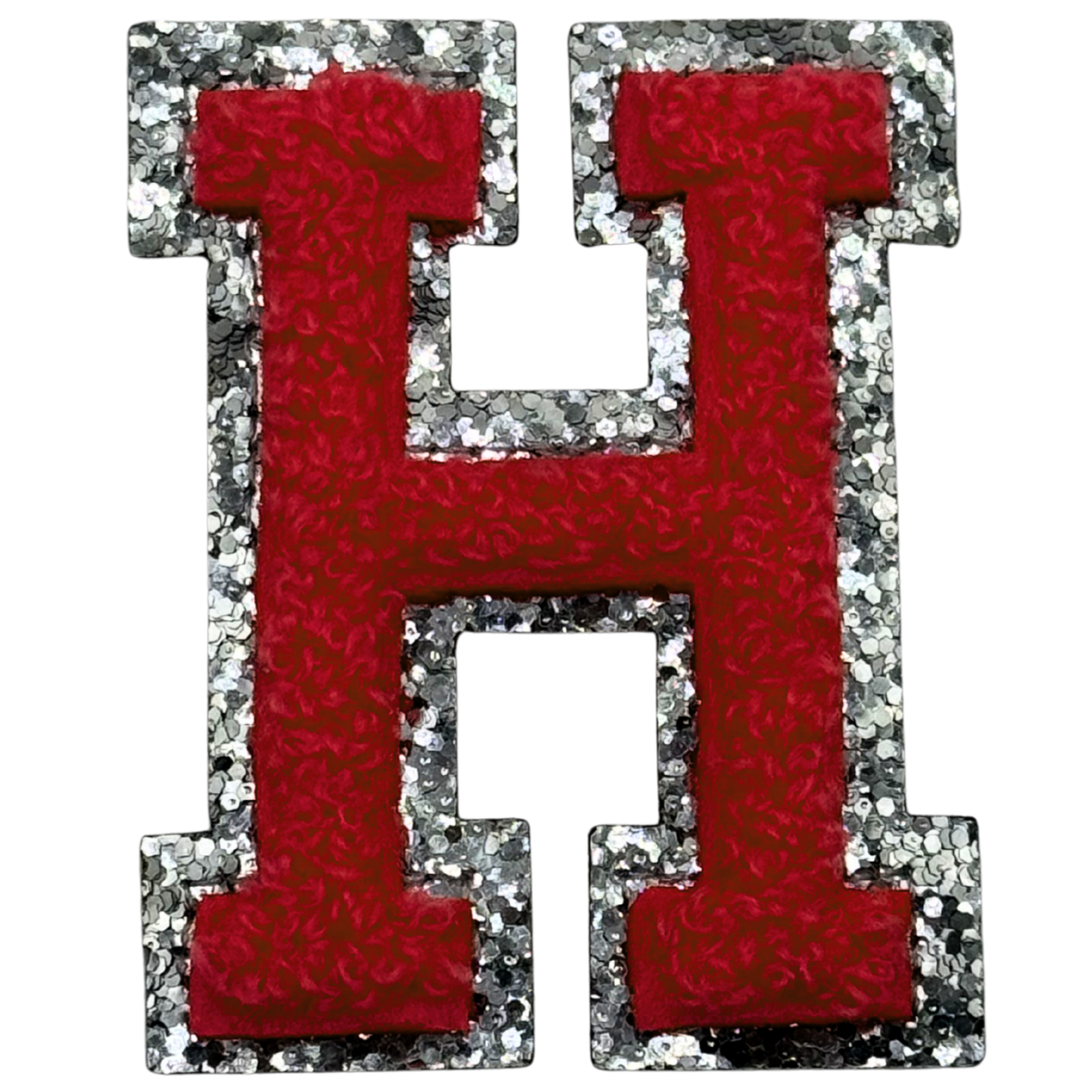 H Chenille Letter Iron On Patch Silver (Medium)
