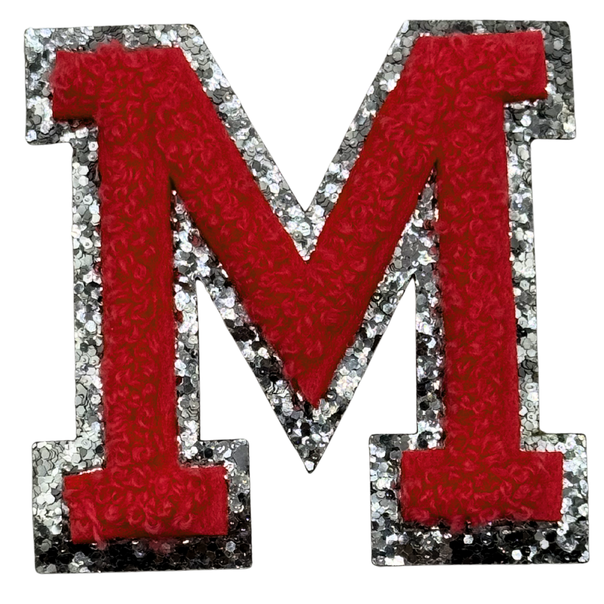 M Chenille Letter Iron On Patch Silver (Medium)