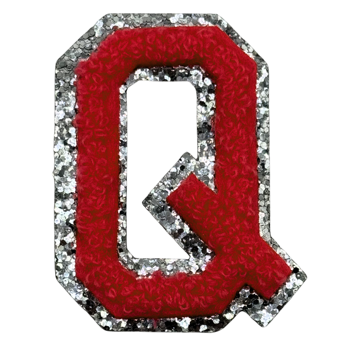 Q Chenille Letter Iron On Patch Silver (Medium)