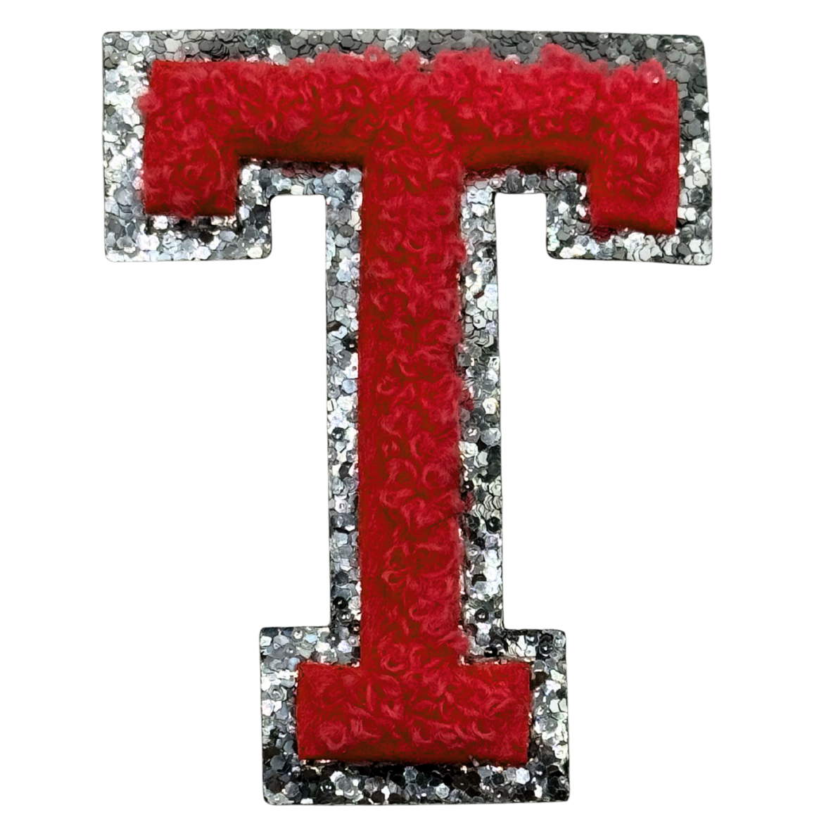 T Chenille Letter Iron On Patch Silver (Medium)