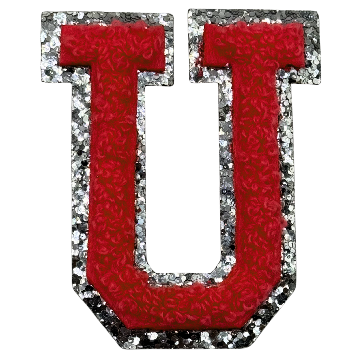 U Chenille Letter Iron On Patch Silver (Medium)