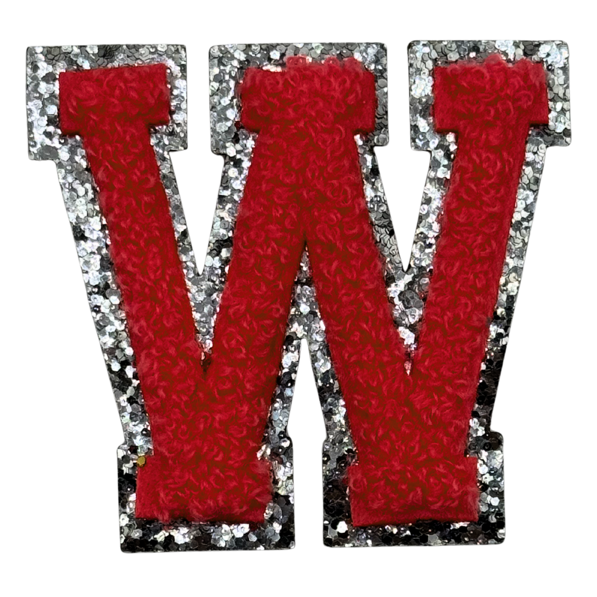 W Chenille Letter Iron On Patch Silver (Medium)