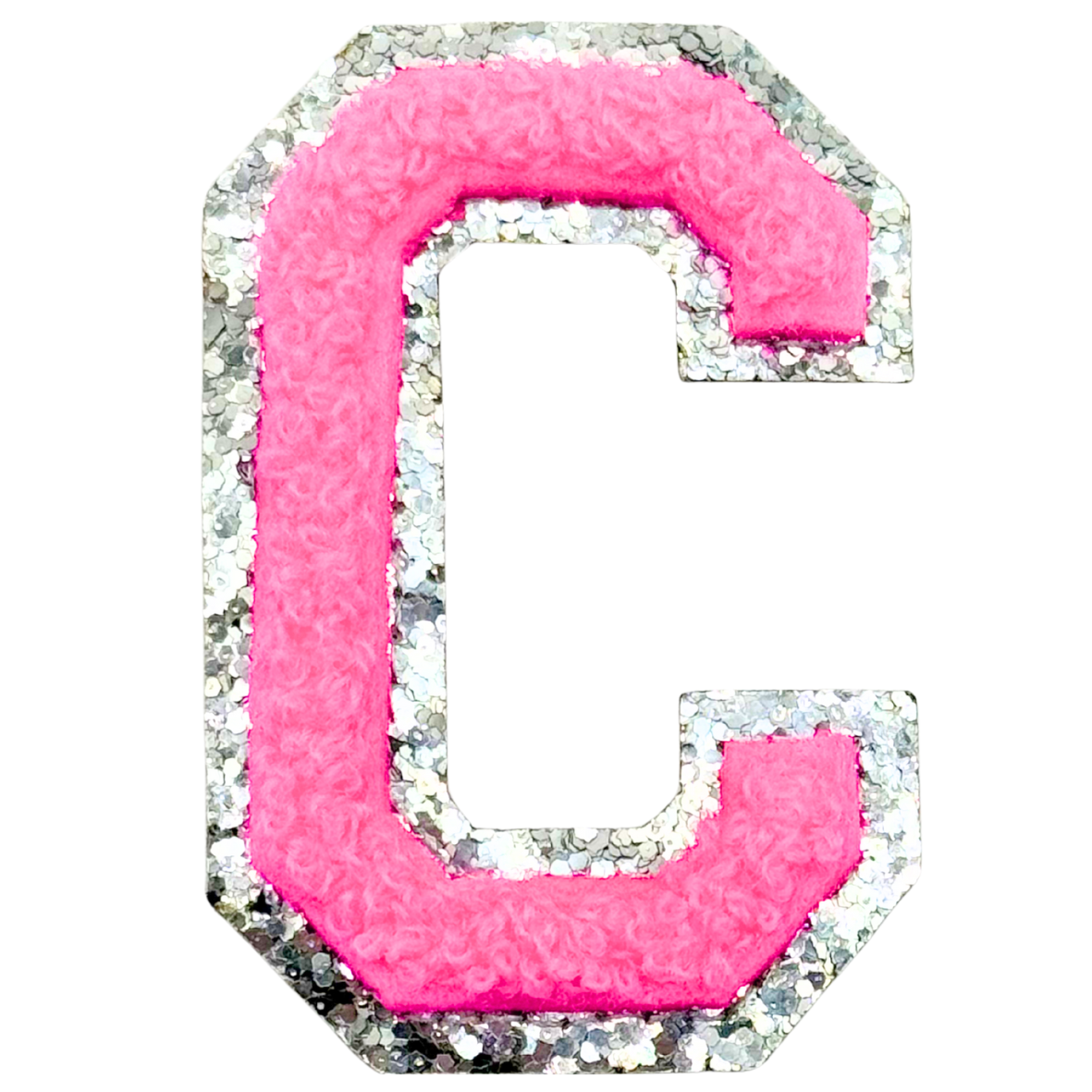 C Chenille Letter Iron On Patch Silver (Medium)