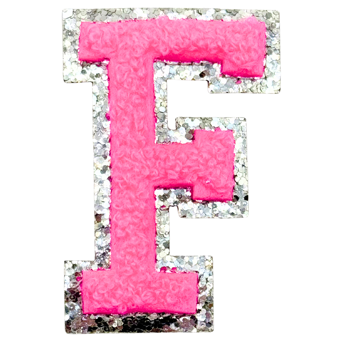 F Chenille Letter Iron On Patch Silver (Medium)