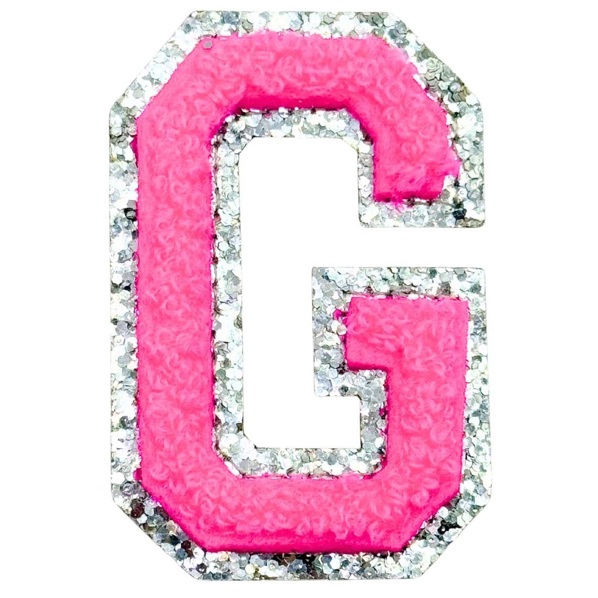 G Chenille Letter Iron On Patch Silver (Medium)