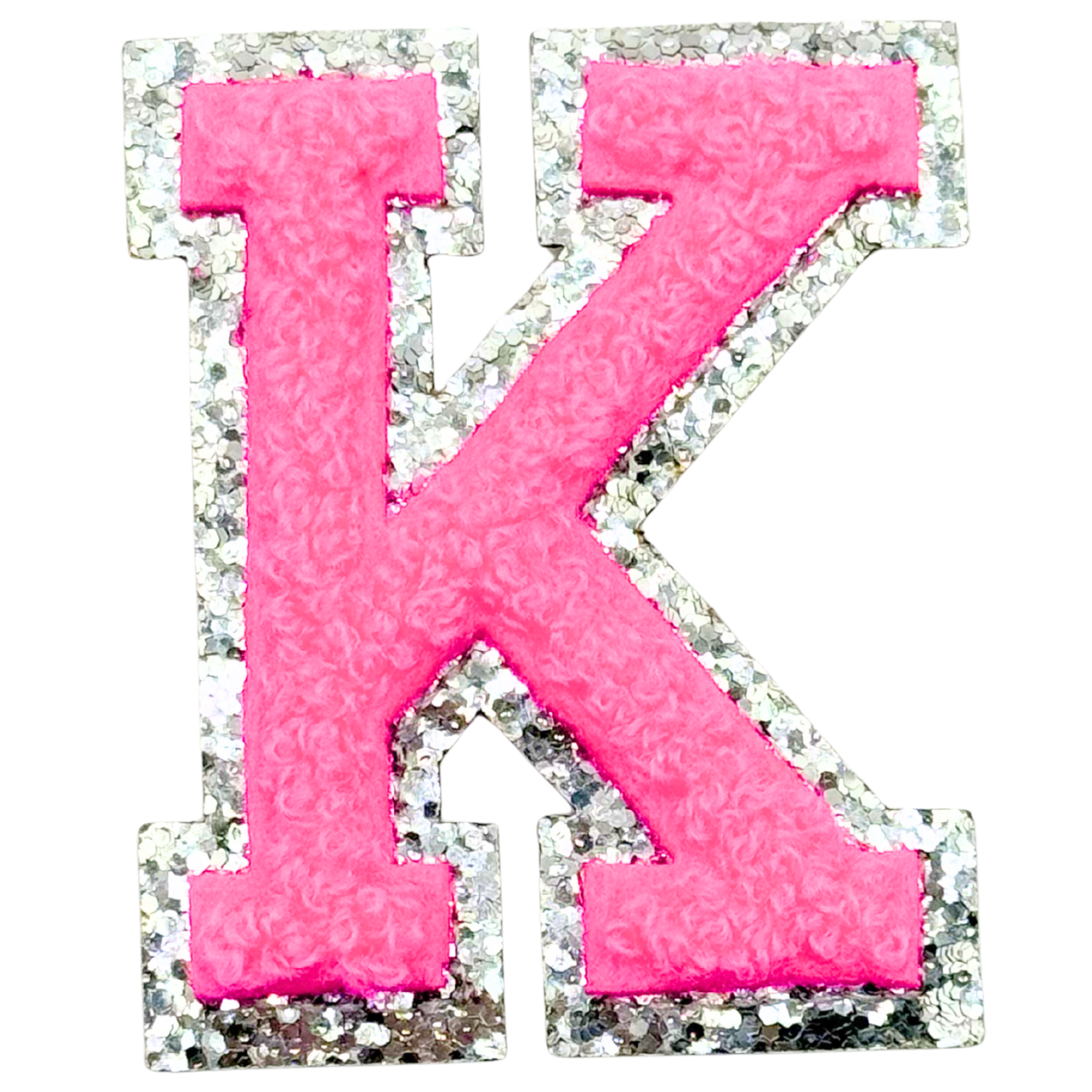 K Chenille Letter Iron On Patch Silver (Medium)