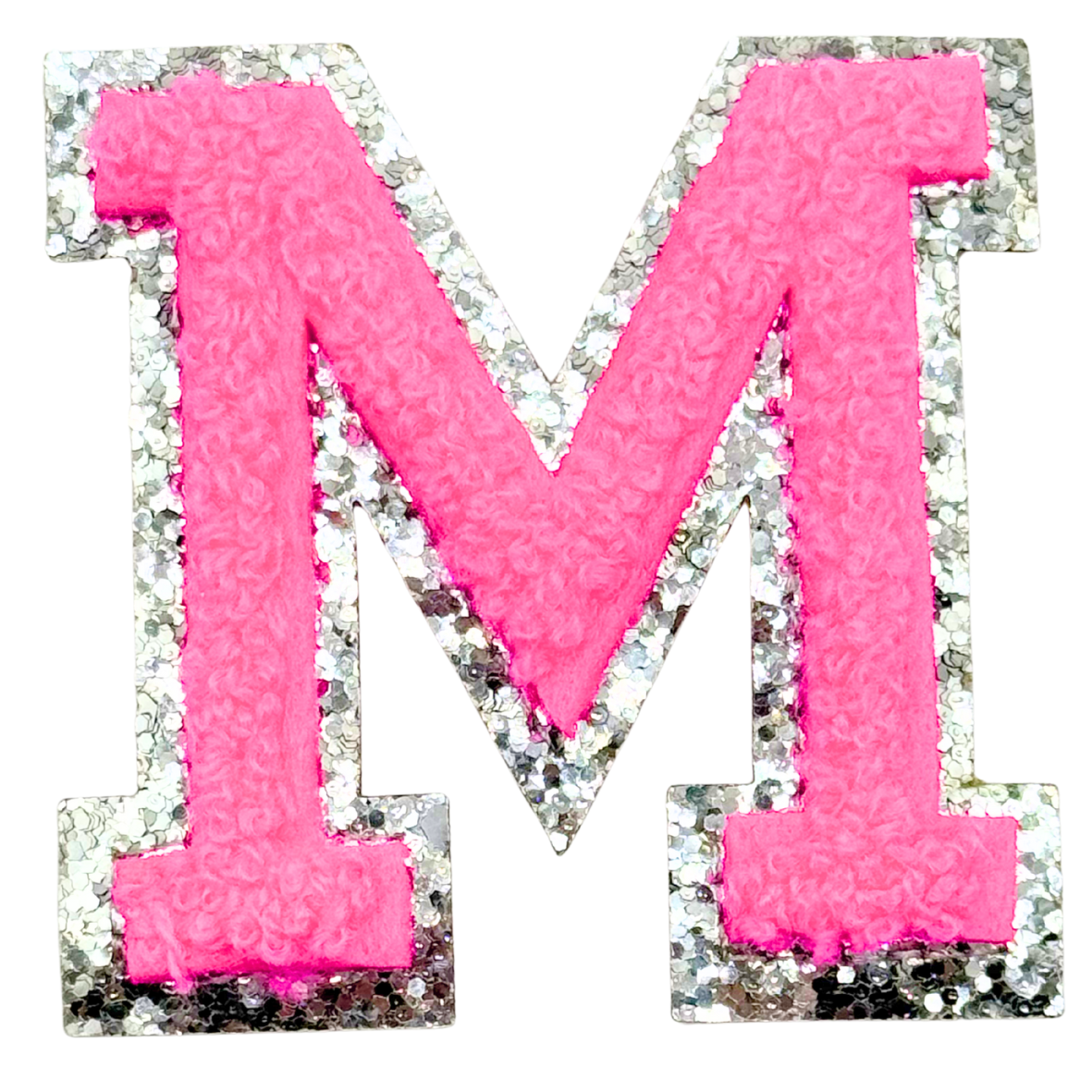 M Chenille Letter Iron On Patch Silver (Medium)