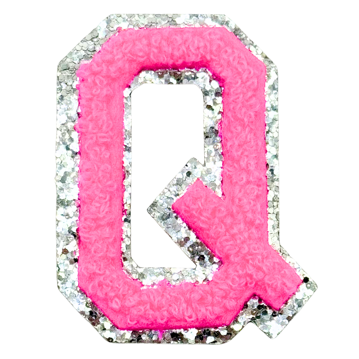 Q Chenille Letter Iron On Patch Silver (Medium)