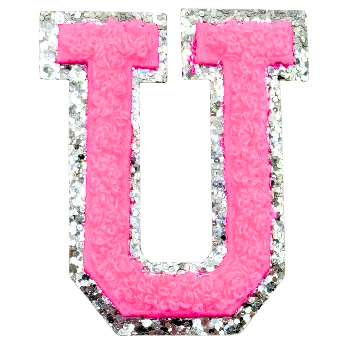 U Chenille Letter Iron On Patch Silver (Medium)