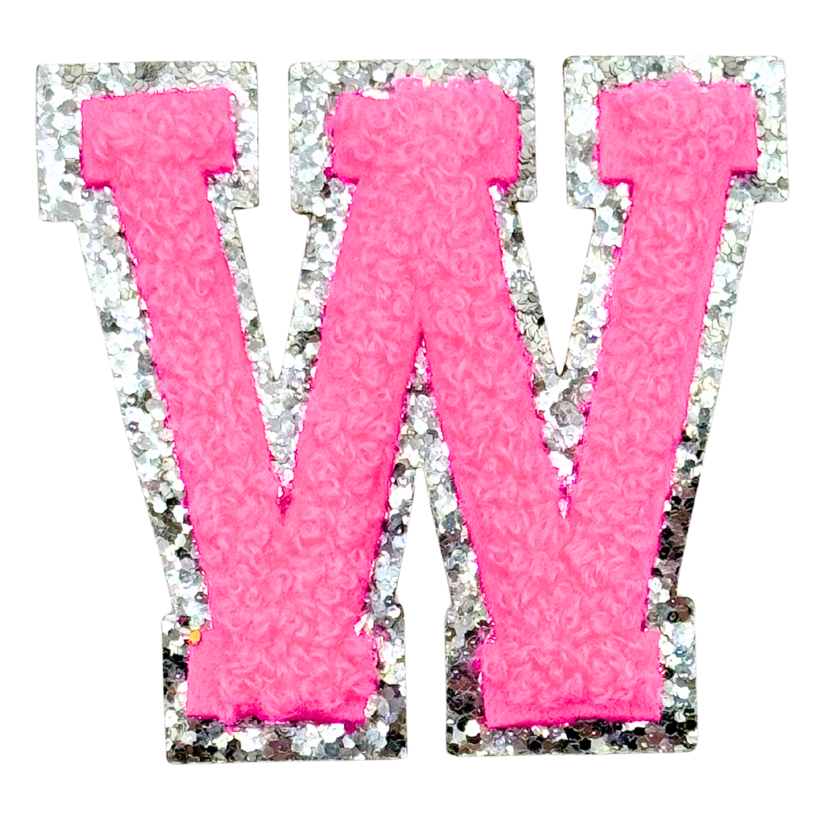 W Chenille Letter Iron On Patch Silver (Medium)