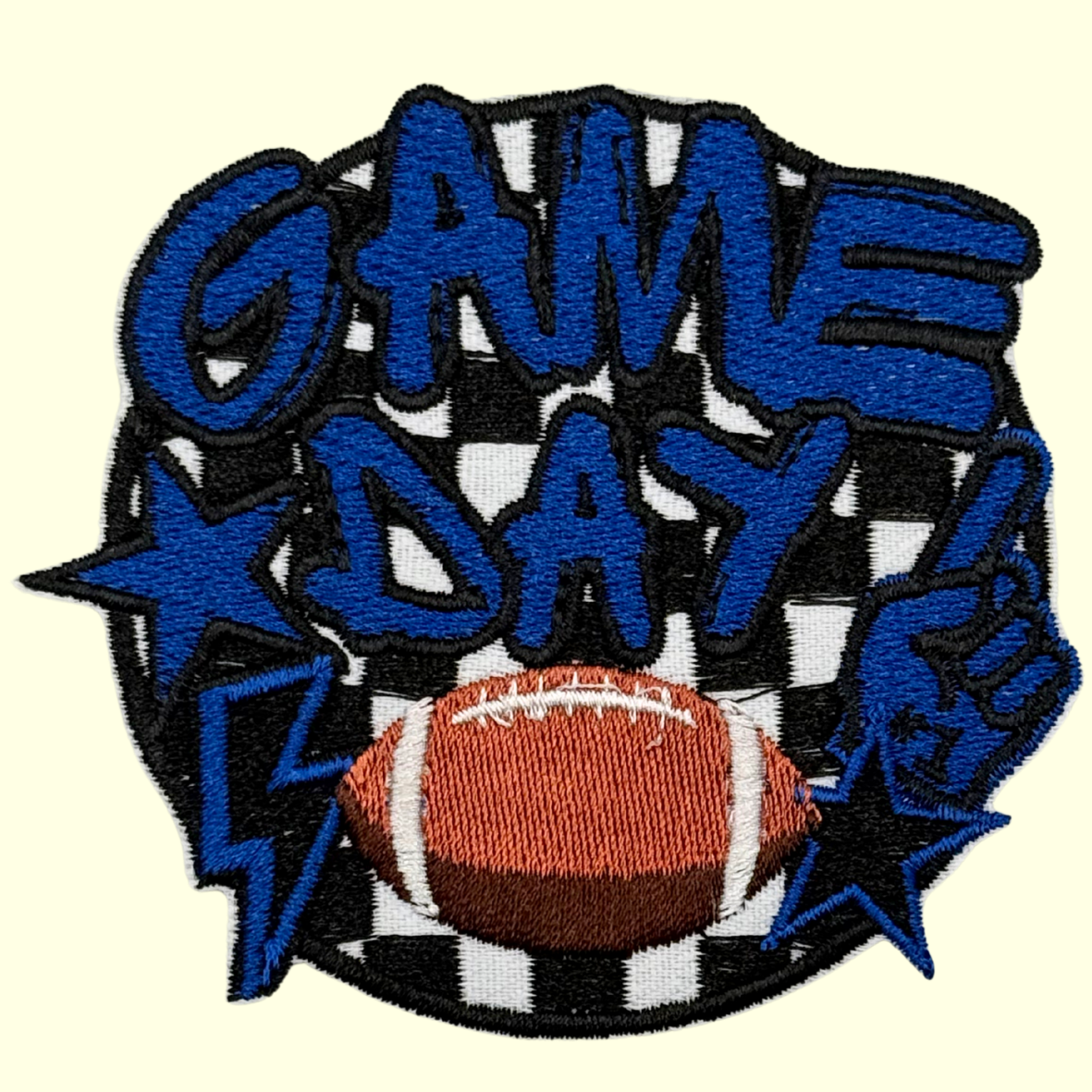 Blue Game Day Football Checkered with Lightning