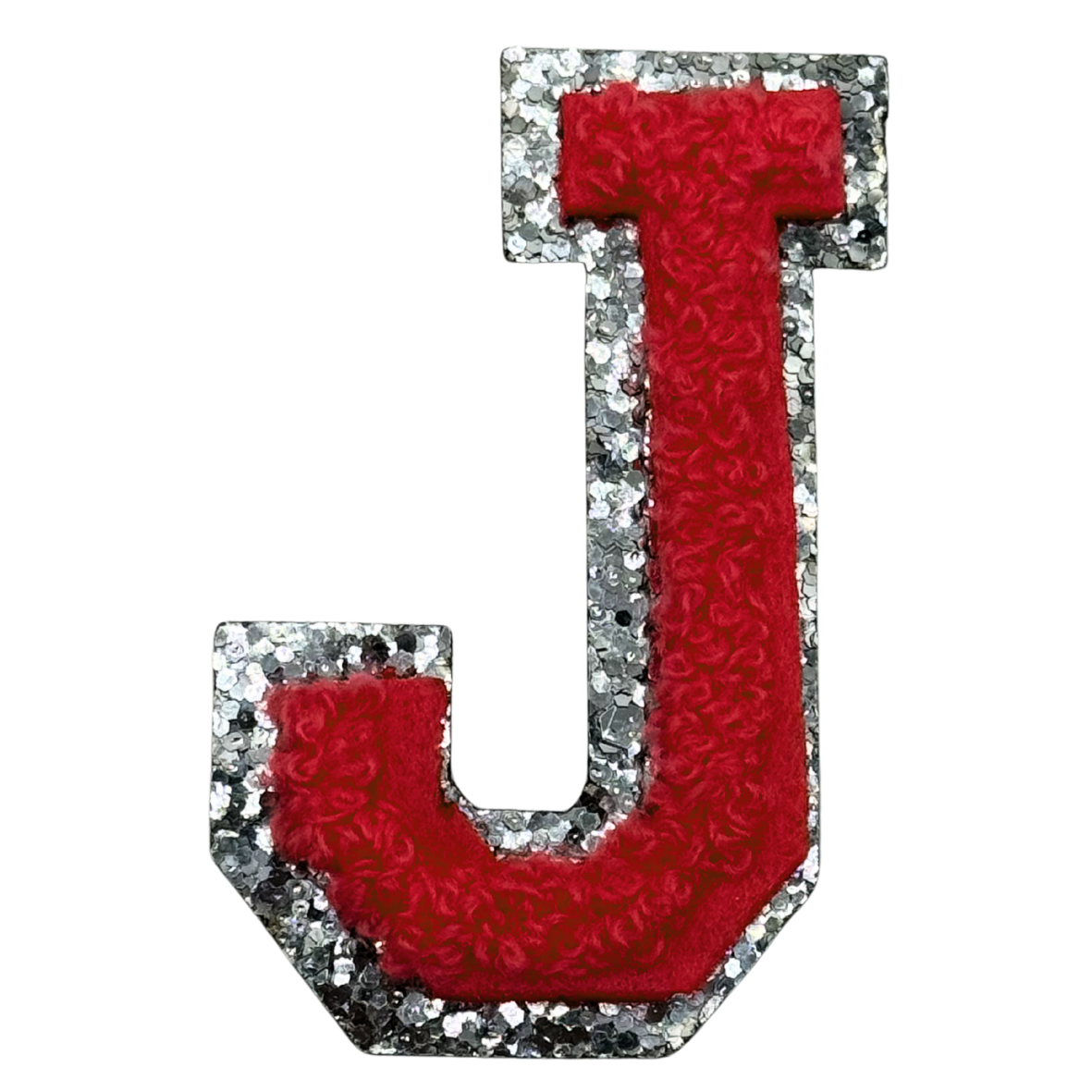 J Chenille Letter Iron On Patch Silver (Medium)