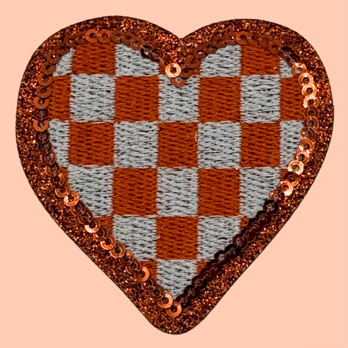 Orange Sequin Checkered Heart