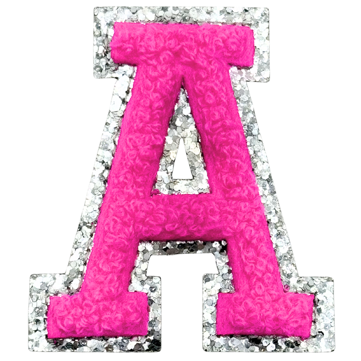 A Chenille Letter Iron On Patch Silver (Medium)