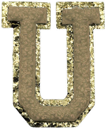 U Chenille Letter Iron On Patch Gold (Medium)