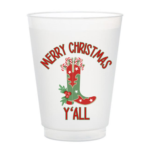 Merry Christmas Y'all Candy Cane Boot 16oz Acrylic Cups