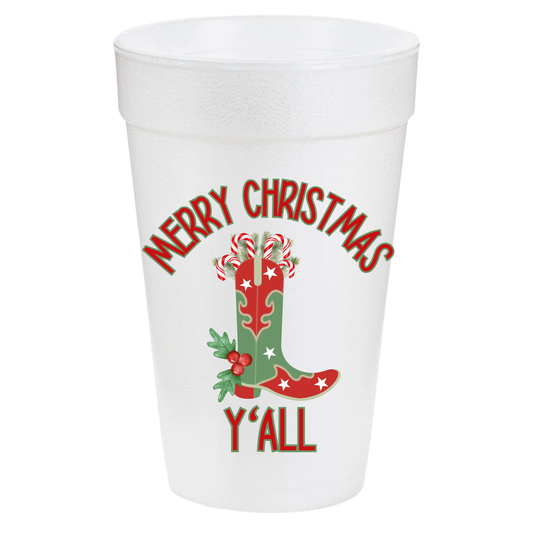 Merry Christmas Y'all Candy Cane Boot 20oz Styrofoam Cups