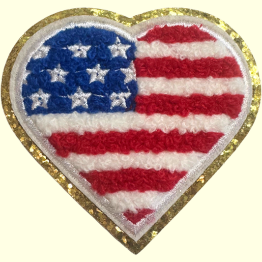American Flag Heart Trimmed in Gold Chenille
