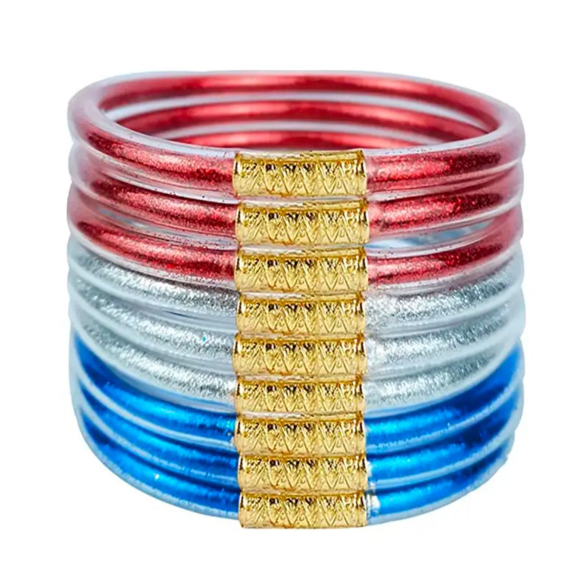 Red, Silver, & Blue Buddha Bangles (9)