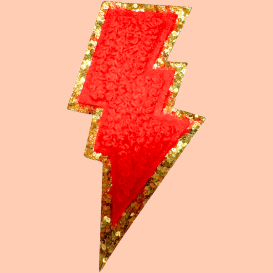 Red Lightning Bolt Trimmed in Gold Chenille