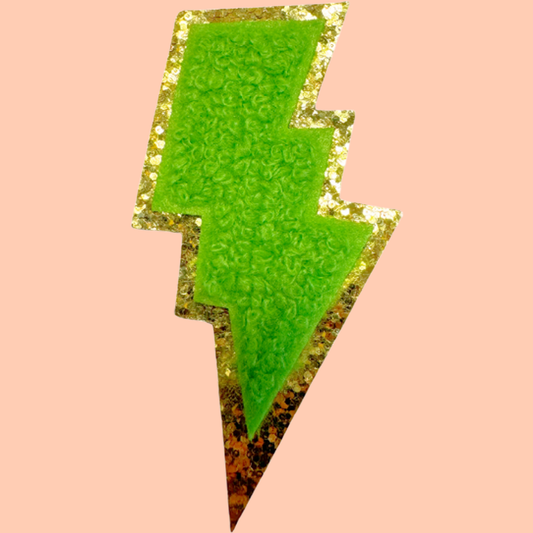 Green Lightning Bolt Trimmed in Gold Chenille