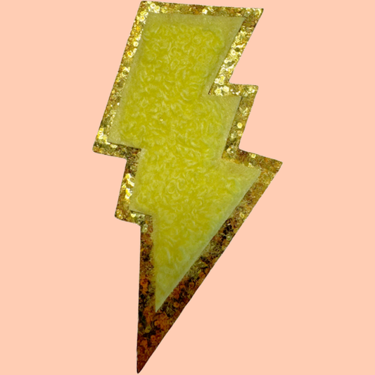 Yellow Lightning Bolt Trimmed in Gold Chenille