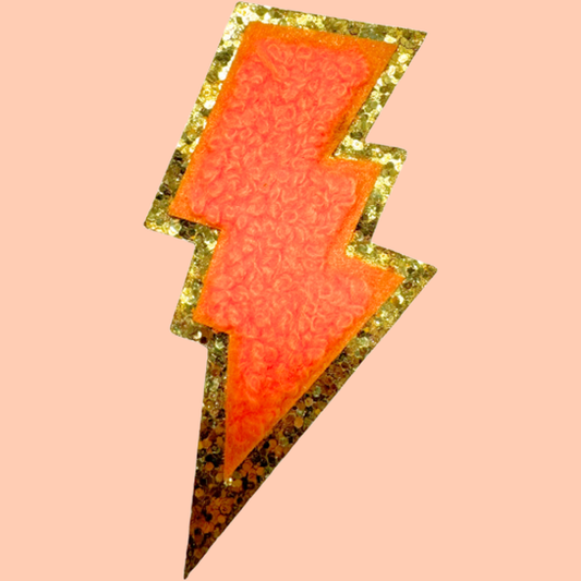 Orange Lightning Bolt Trimmed in Gold Chenille