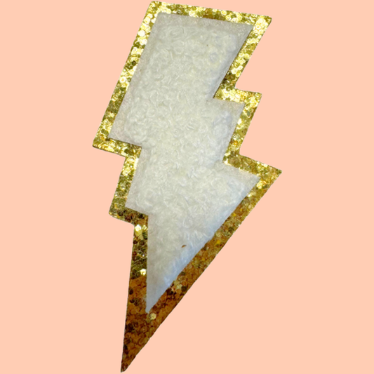 White Lightning Bolt Trimmed in Gold Chenille