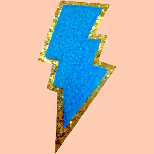 Blue Lightning Bolt Trimmed in Gold Chenille