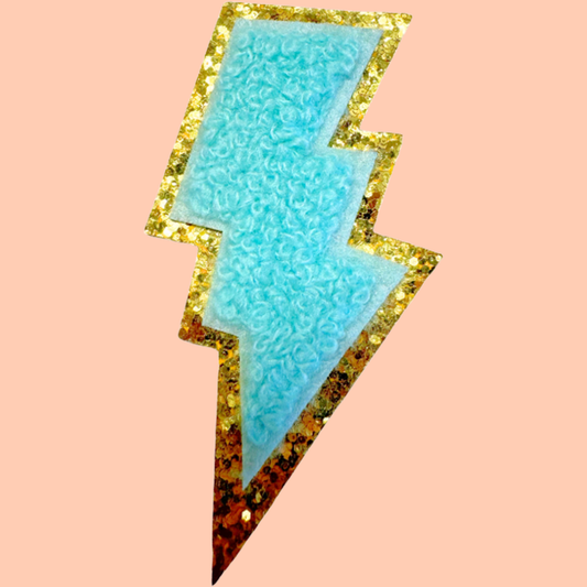 Sky Blue Lightning Bolt Trimmed in Gold Chenille