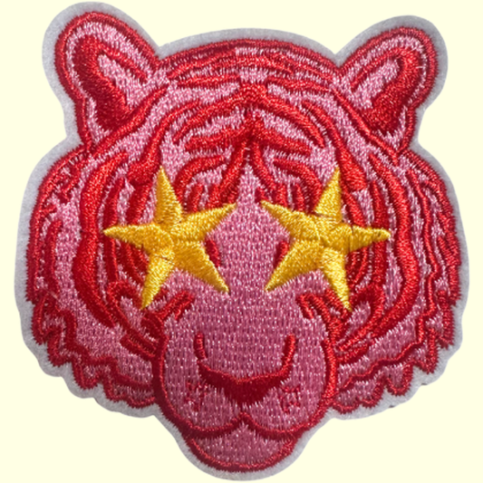 Pink Leopard Tiger Face with Yellow Star Eyes